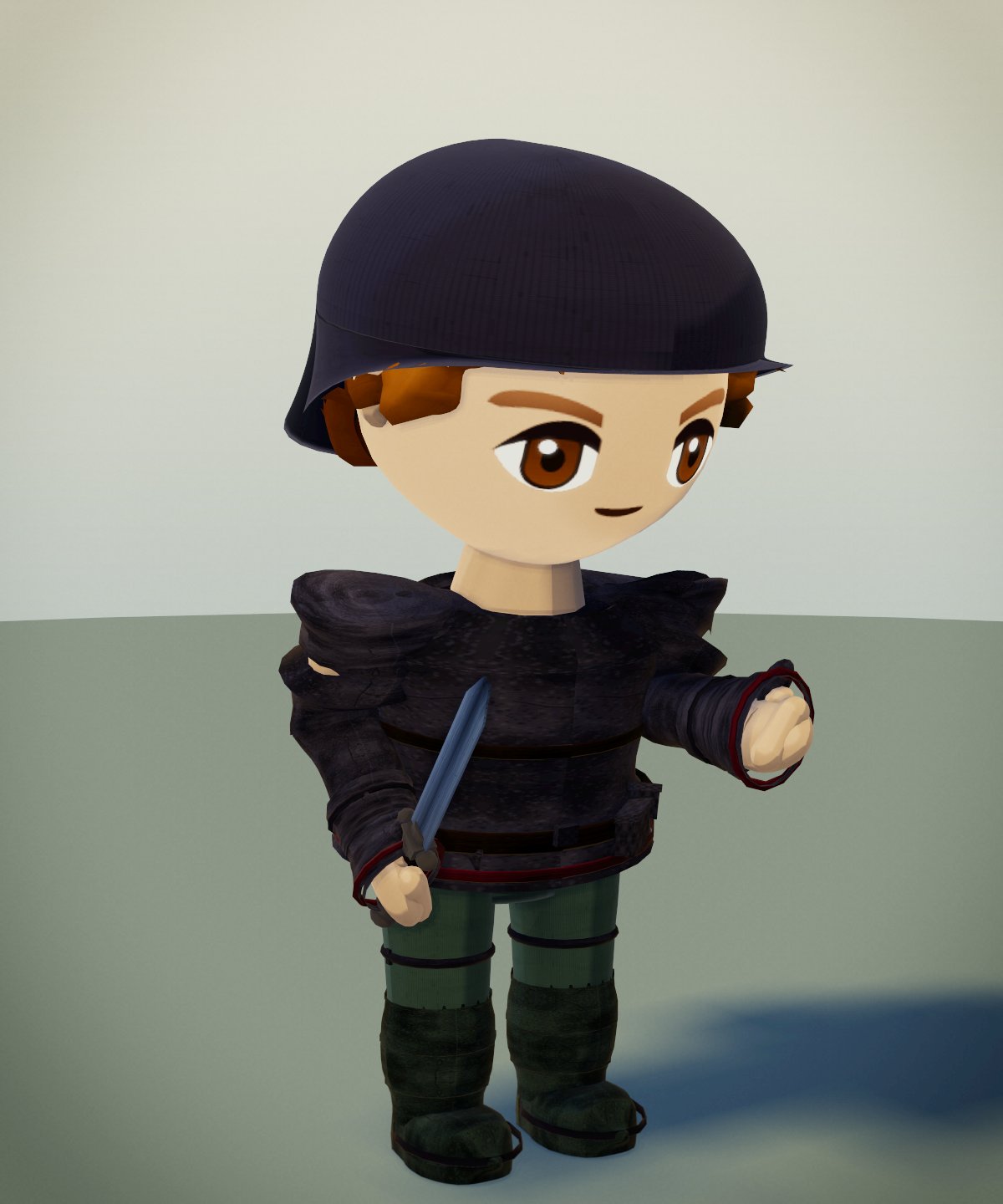 A character dressed as a Scoundrel, holding a dagger.